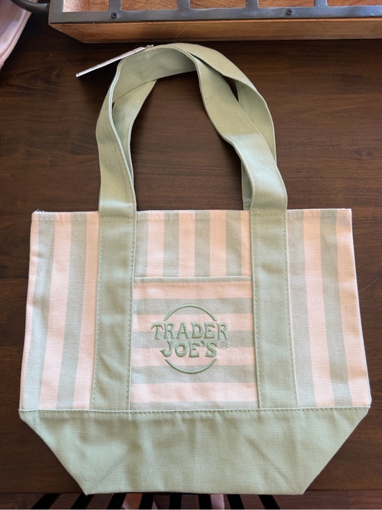 Trader Joe'S Handbags - Trader Joe's Pastel Green Striped Canvas Tote